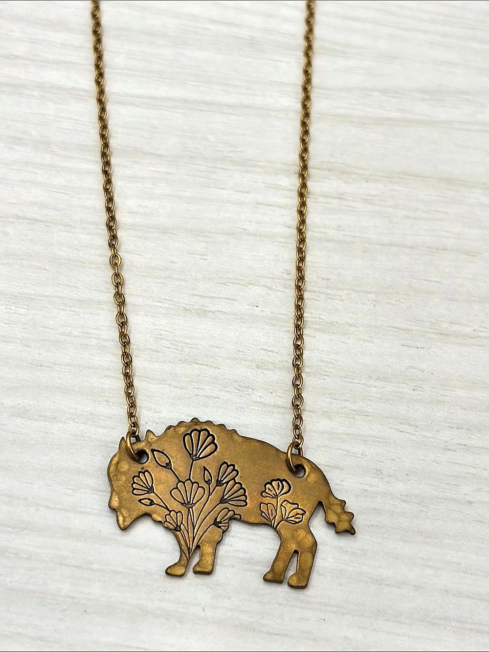 Gold-Tone Bison Pendant Necklace